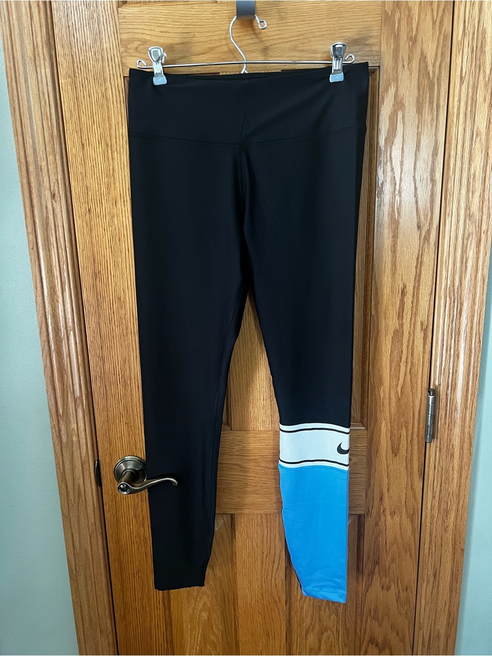 Nike Black Leggings with Blue and White Colorblock Panel